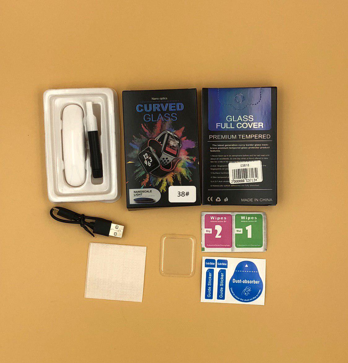 Стекло защитное для iWatch 38" (10D с лампой UV) + упак.