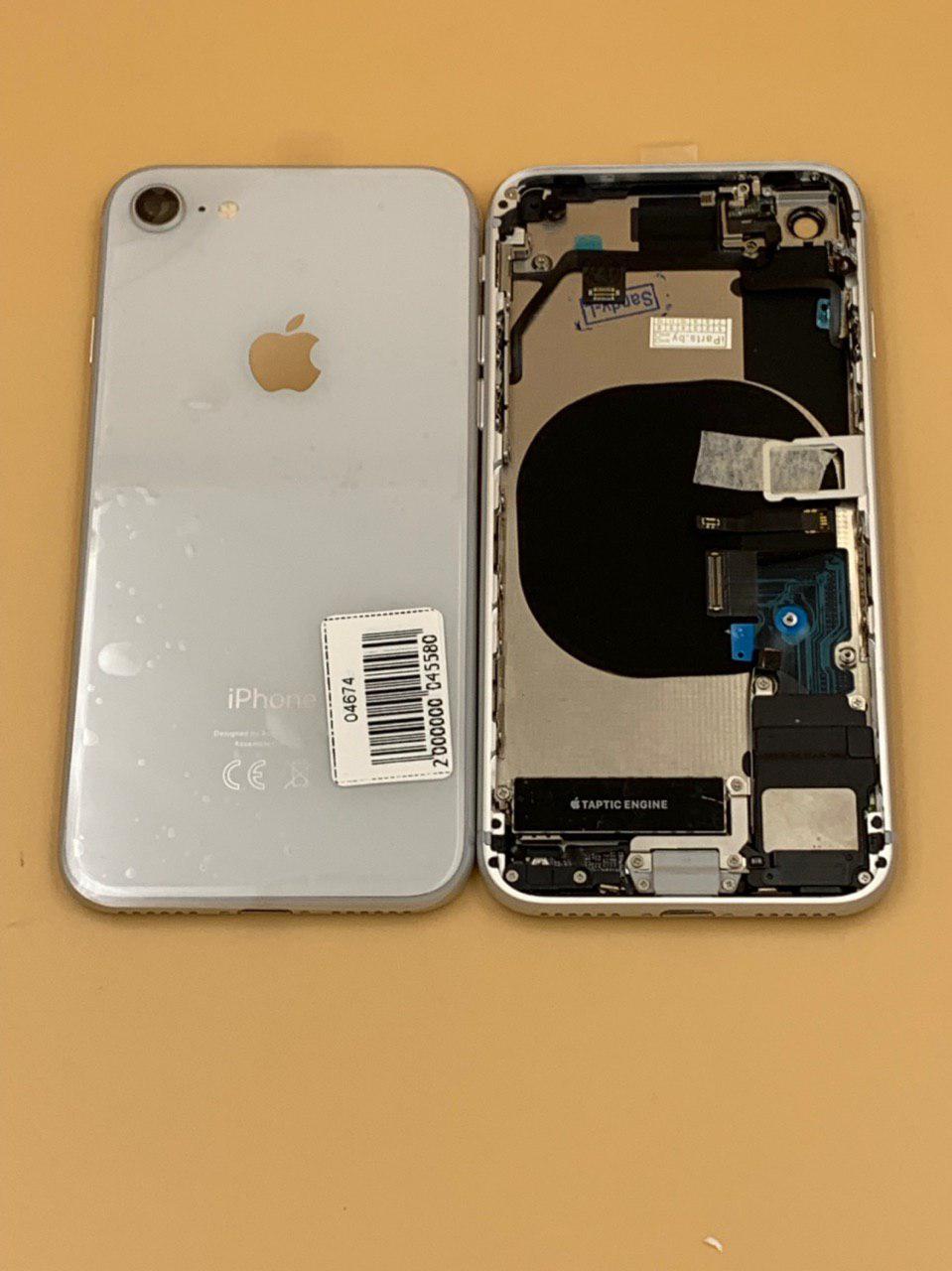 Задняя крышка для iPhone 8 (4,7") + стекло СЕРЕБРО (со шлейфами on/off,c/c) + БЗУ 