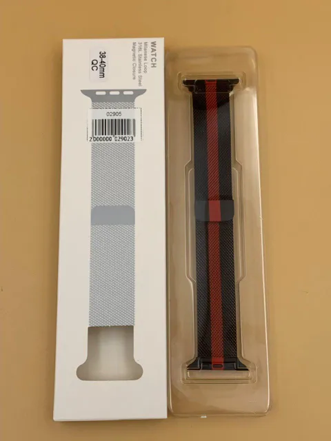 Браслет сетчатый с магнитной застежкой (сталь) для iWatch 38/40/41мм ЧЕРНЫЙ С КРАСНОЙ ПОЛОСОЙ №18, для iWatch 38, iWatch 40, iWatch 41, арт. 02905