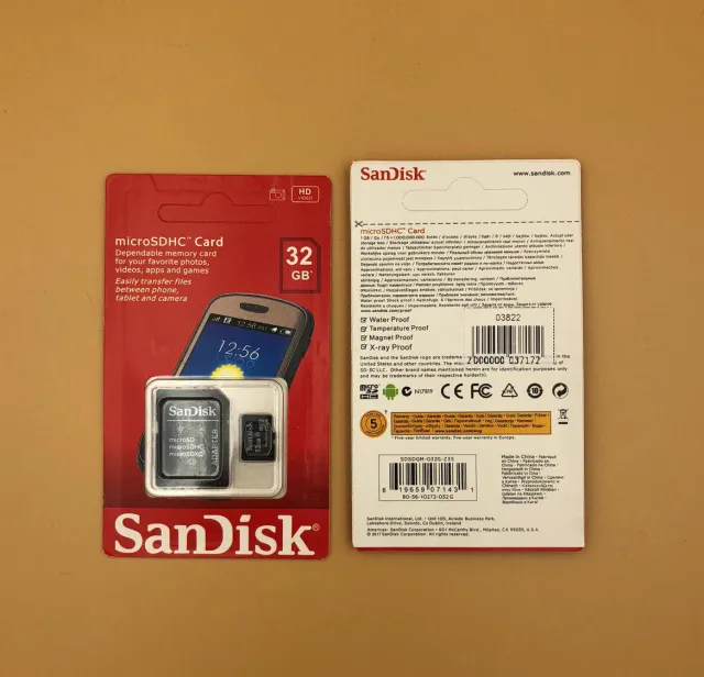 MicroSDHC SanDisk + адаптер, Class10, 32Gb + упак., арт. 03822