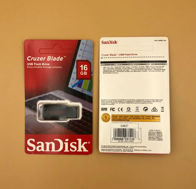USB Flash SanDisk Cruzer Blade, USB 2.0, 16Gb + упак., арт. 03827