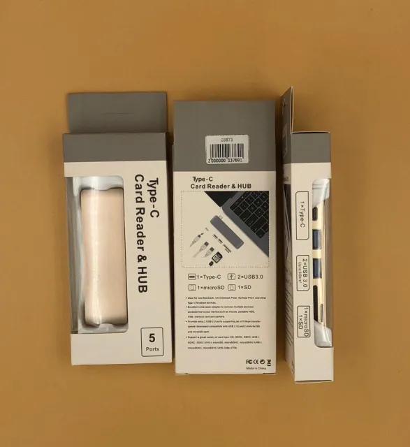 Card Reader&HUB Type-C на: 1 Type-C, 2 USB 3.0, 1 microSD, 1 SD, ЗОЛОТО, арт. 03873