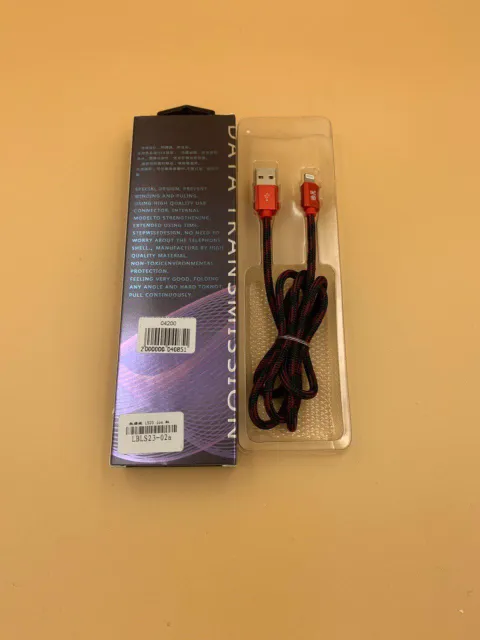 Кабель USB-Lighting LS23, 1м, тканевый, ЧЕРНЫЙ/КРАСНЫЙ + упак., арт. 04200