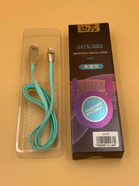 Кабель USB-Lighting LS26, 1м, плоский, БИРЮЗОВЫЙ + упак., арт. 04250