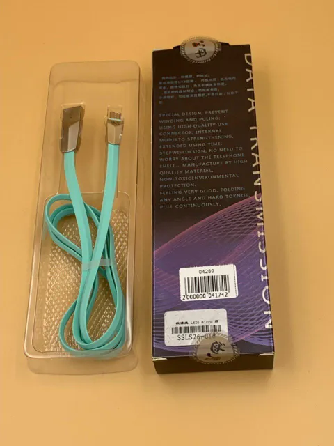 Кабель USB-micro LS26, 1м, плоский, БИРЮЗОВЫЙ + упак., арт. 04289