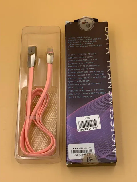 Кабель USB-micro LS26, 1м, плоский, РОЗОВЫЙ + упак., арт. 04290