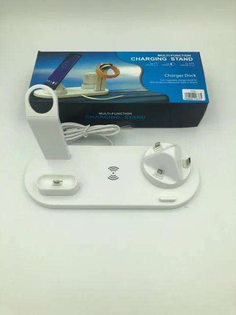 Беспроводное зарядное устройство-подставка (iWatch/AirPods/iPhone+Lightning/Micro USB/Type-C) БЕЛЫЙ, арт. 04992