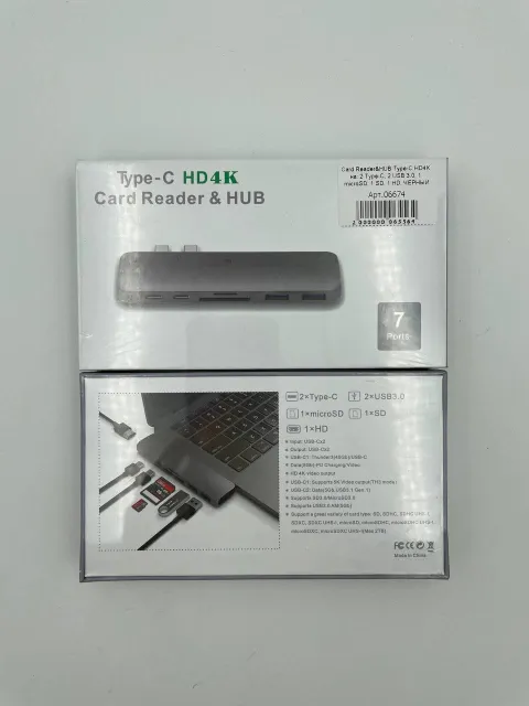 Card Reader&HUB Type-C HD4K на: 2 Type-C, 2 USB 3.0, 1 microSD, 1 SD, 1 HD, ЧЕРНЫЙ, арт. 06674