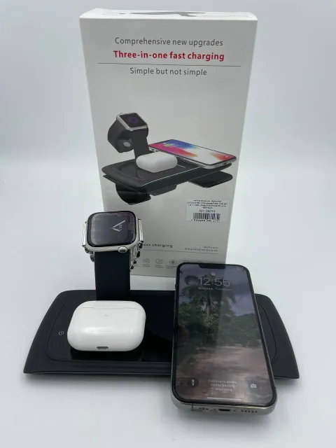 Беспроводное зарядное устройство-площадка Fast Charger 3 в 1, N33 (iWatch/AirPods/iPhone) ЧЕРНЫЙ, арт. 08244