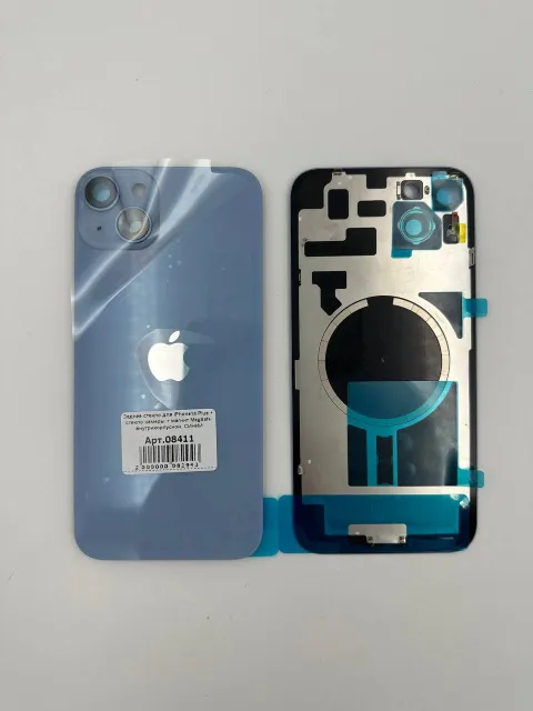 Заднее стекло для iPhone14 Plus + стекло камеры + магнит MagSafe внутрикорпусной, СИНИЙ, для iPhone 14 Plus, арт. 08411