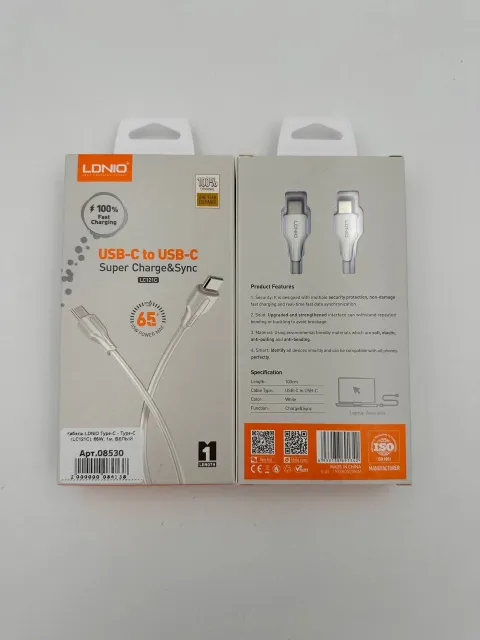 Кабель LDNIO Type-C - Type-C (LC121С), 65W, 1м, БЕЛЫЙ, арт. 08530