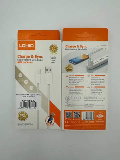 Кабель LDNIO USB - Type-C (LS902), 25W, 2м, БЕЛЫЙ, арт. 08532