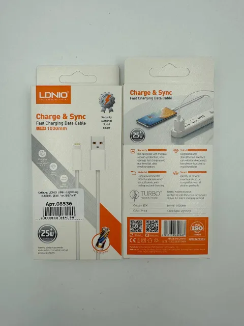 Кабель LDNIO USB - Lightning (LS901), 25W, 1м, БЕЛЫЙ, арт. 08536