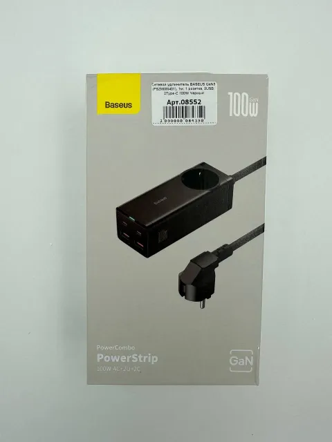 Сетевой удлинитель BASEUS GaN3 (PSZM000401), 1м, 1 розетка, 2USB, 2Type-С.100W Черный, арт. 08552