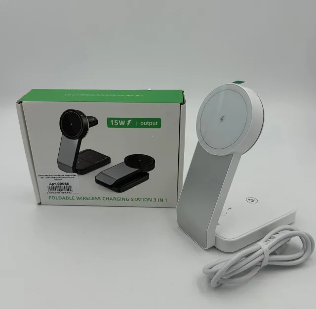 Беспроводное зарядное устройство 3в1, 15W (iWatch/AirPods/iPhone) БЕЛЫЙ, арт. 09066