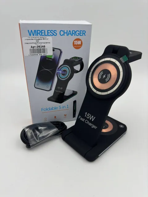 Беспроводное зарядное устройство-площадка H60 5 в 1, 15W (iWatch/AirPods/iPhone/подсветка) ЧЕРНЫЙ, арт. 09246