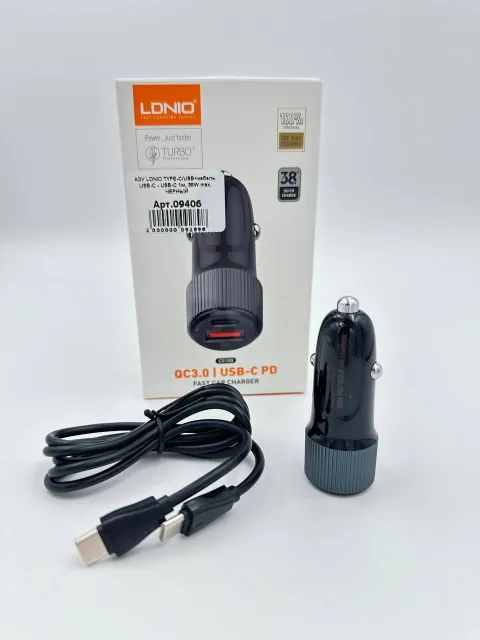 АЗУ LDNIO TYPE-C/USB+кабель USB-C - USB-C 1м, 38W max, ЧЕРНЫЙ, арт. 09406
