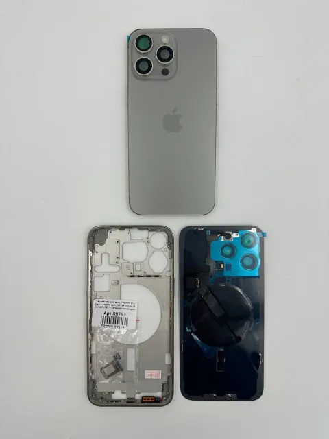 Задняя крышка для iPhone15 Pro Max + стекло ориг НАТУРАЛЬНЫЙ ТИТАН (СЕ) + вспышка+микрофон - ПРЕМИУМ, для iPhone 15 Pro Max, арт. 09753