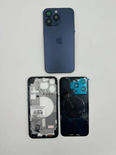 Задняя крышка для iPhone15 Pro Max + стекло ориг СИНИЙ ТИТАН (СЕ) + вспышка+микрофон - ПРЕМИУМ, для iPhone 15 Pro Max, арт. 09755