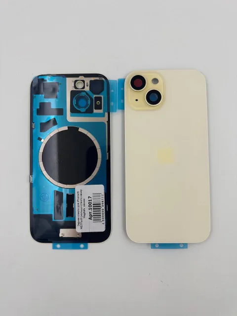 Заднее стекло для iPhone15 ЖЕЛТЫЙ (кольцо+стекло камер, MagSafe, рамка), для iPhone 15, арт. 10017