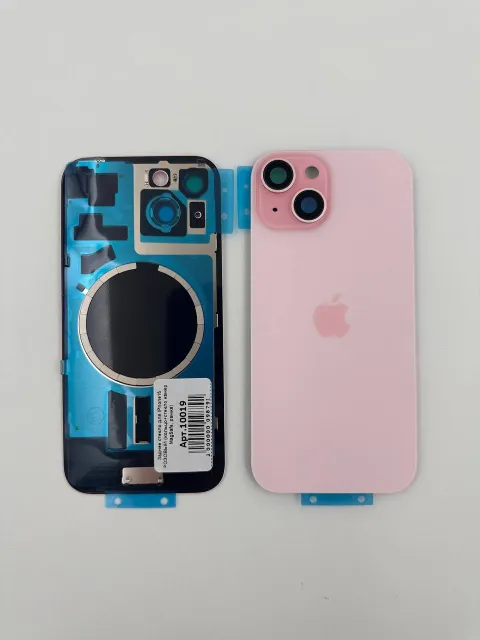 Заднее стекло для iPhone15 РОЗОВЫЙ (кольцо+стекло камер, MagSafe, рамка), для iPhone 15, арт. 10019