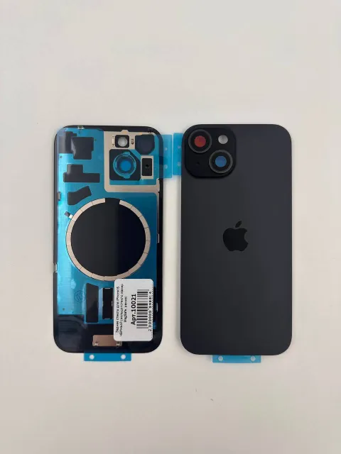 Заднее стекло для iPhone15 ЧЕРНЫЙ (кольцо+стекло камер, MagSafe, рамка), для iPhone 15, арт. 10021
