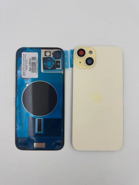 Заднее стекло для iPhone15 Plus ЖЕЛТЫЙ (кольцо+стекло камер, MagSafe, рамка), для iPhone 15 Plus, арт. 10022
