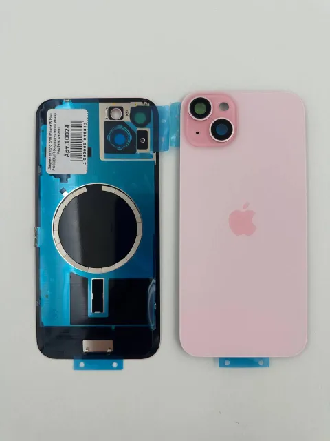 Заднее стекло для iPhone15 Plus РОЗОВЫЙ (кольцо+стекло камер, MagSafe, рамка), для iPhone 15 Plus, арт. 10024