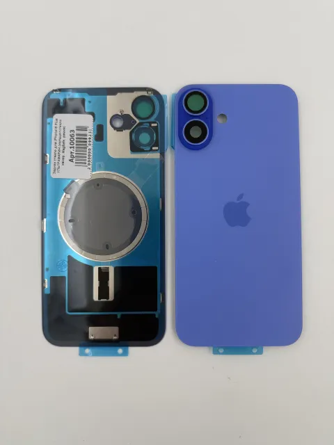 Заднее стекло для iPhone16 Plus УЛЬТРАМАРИН (кольцо+стекло камер, MagSafe, рамка), для iPhone 16 Plus, арт. 10063