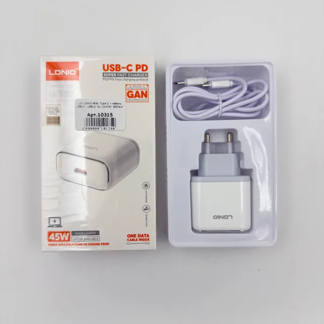 СЗУ LDNIO 45W, Type-C + кабель USB-C - USB-C 1м, (Q1415), БЕЛЫЙ, арт. 10315