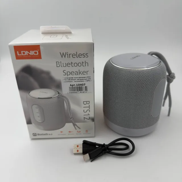 Портативная мини-колонка LDNIO BTS12 (Bluetooth, встроенный АКБ, водонепрон., пыленепрон.) СЕРЫЙ, арт. 10407