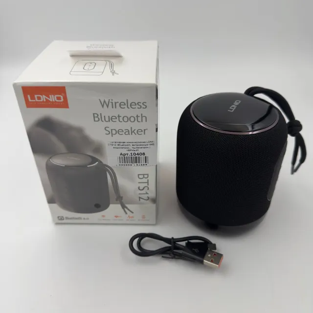 Портативная мини-колонка LDNIO BTS12 (Bluetooth, встроенный АКБ, водонепрон., пыленепрон.) ЧЕРНЫЙ, арт. 10408